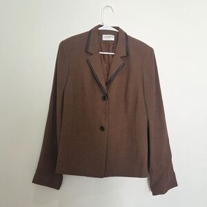 Gianni Animal Instinct Chocolate Brown Blazer with Black Trim Size 12 USA Made